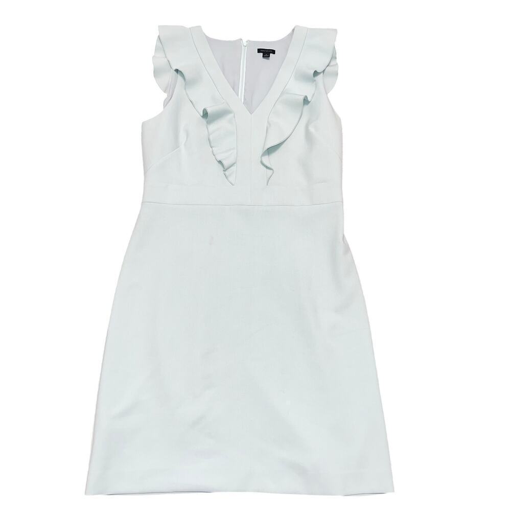 ANN TAYLOR Doubleweave Icy Sage Ruffle Sheath Dress Size 10